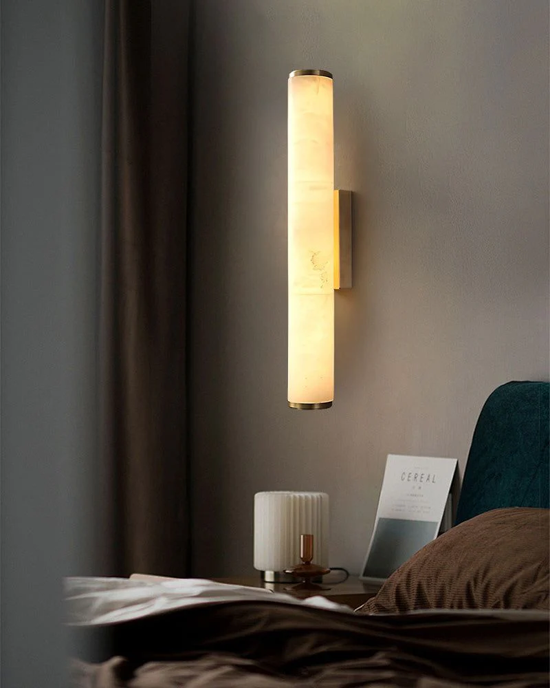LED Copper Cylindrical Natural Marble Alabaster Wall Sconce Lamp - Image 2