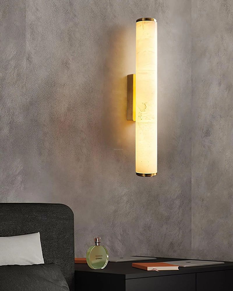 LED Copper Cylindrical Natural Marble Alabaster Wall Sconce Lamp - Image 5