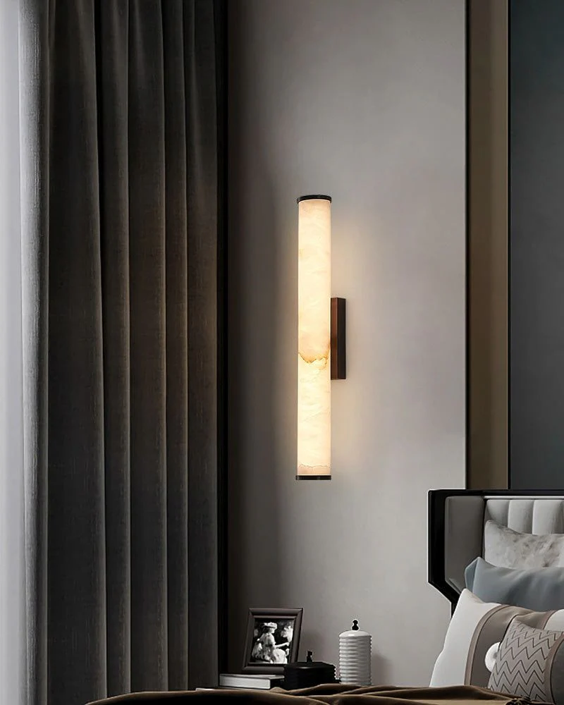 LED Copper Cylindrical Natural Marble Alabaster Wall Sconce Lamp - Image 9