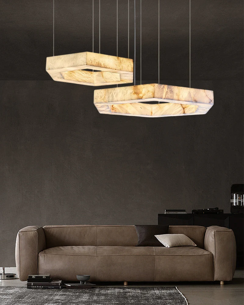 LED Hexagon Marble Pendant Lamp | Double/Triple Ring Design - Image 11