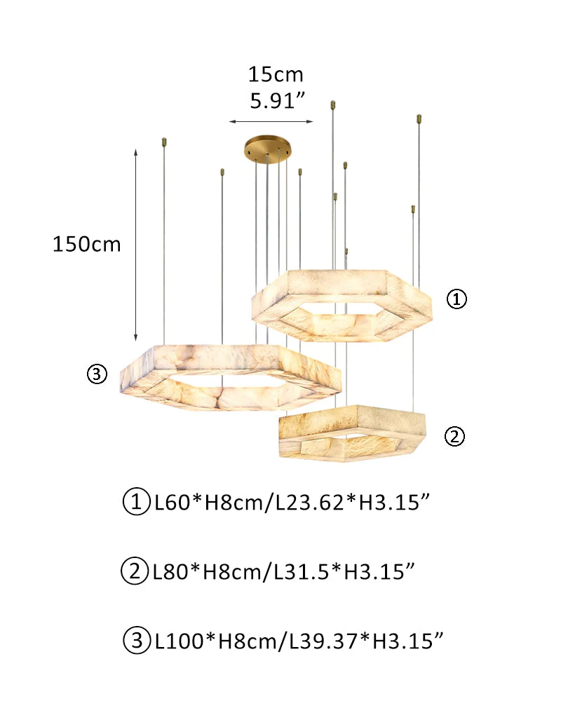 LED Hexagon Marble Pendant Lamp | Double/Triple Ring Design - Image 14
