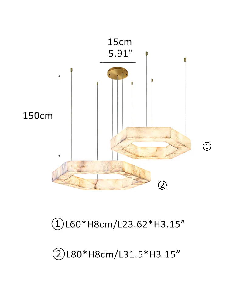 LED Hexagon Marble Pendant Lamp | Double/Triple Ring Design - Image 15