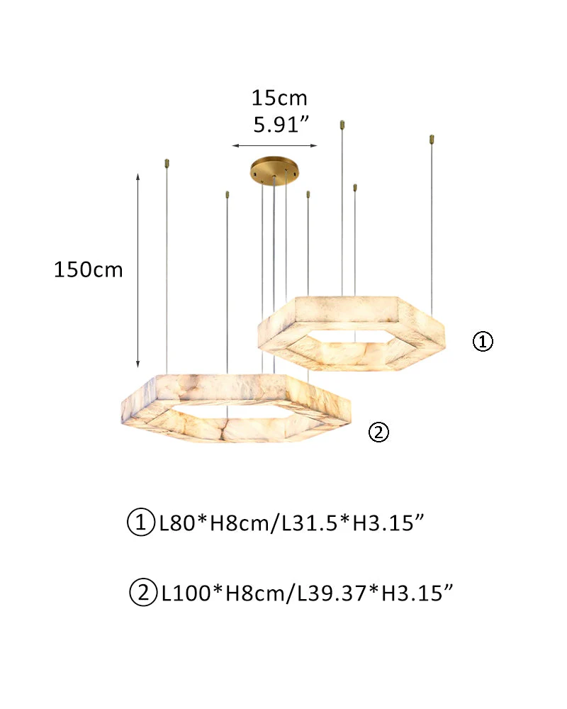 LED Hexagon Marble Pendant Lamp | Double/Triple Ring Design - Image 17