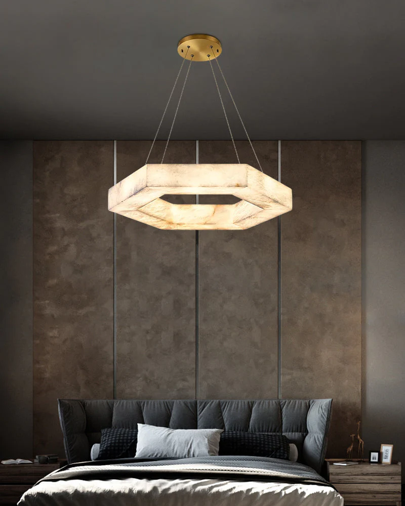 LED Hexagon Marble Pendant Lamp | Double/Triple Ring Design - Image 3