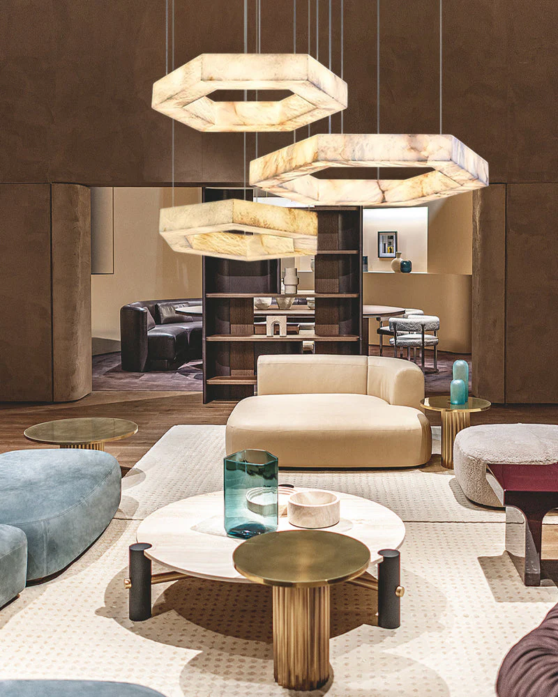 LED Hexagon Marble Pendant Lamp | Double/Triple Ring Design - Image 4