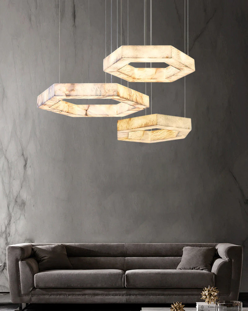 LED Hexagon Marble Pendant Lamp | Double/Triple Ring Design - Image 5