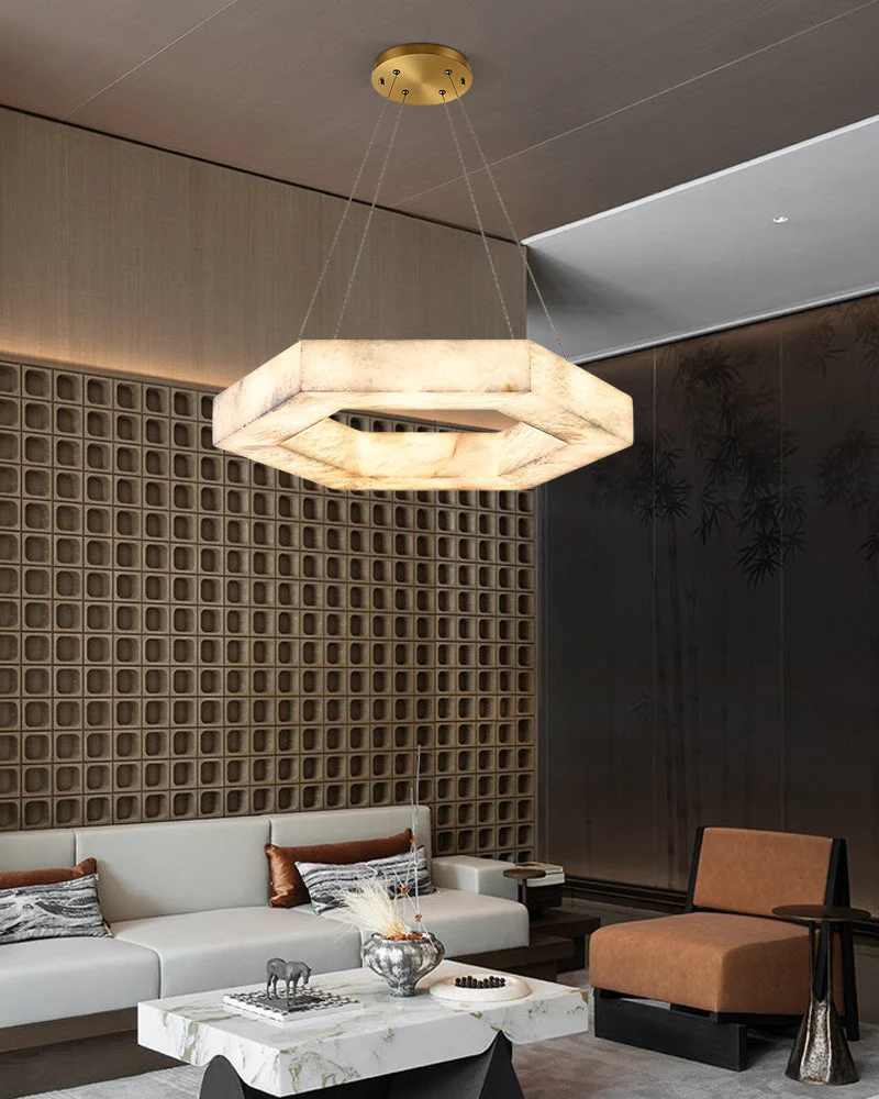 LED Hexagon Marble Pendant Lamp | Double/Triple Ring Design - Image 6
