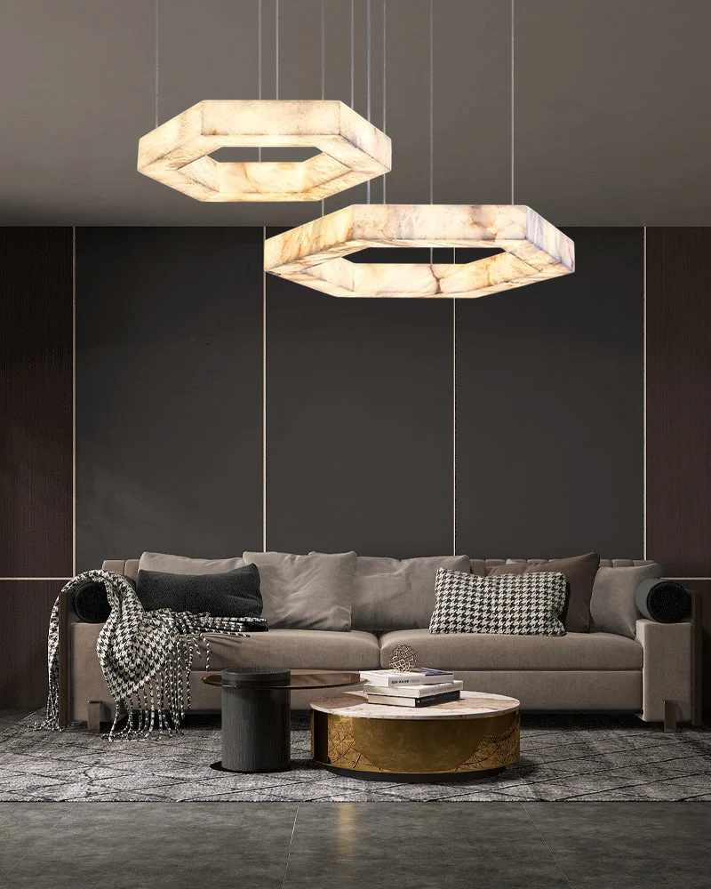 LED Hexagon Marble Pendant Lamp | Double/Triple Ring Design - Image 7