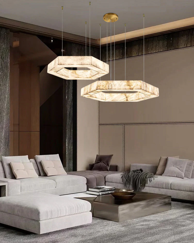 LED Hexagon Marble Pendant Lamp | Double/Triple Ring Design - Image 8