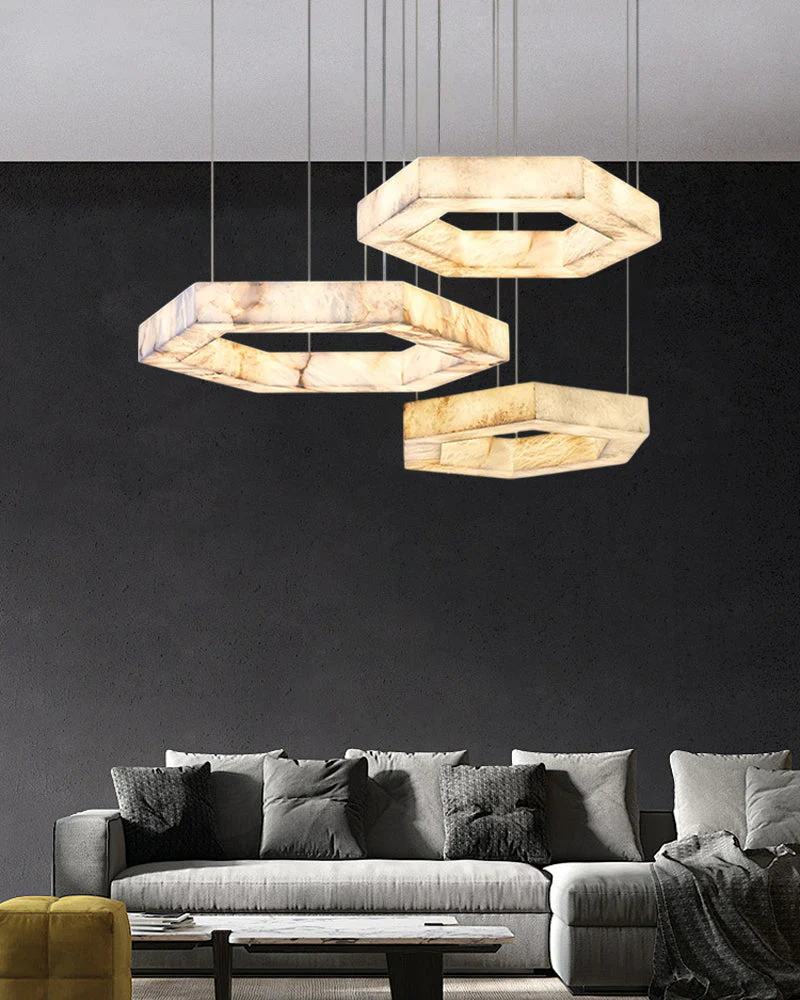 LED Hexagon Marble Pendant Lamp | Double/Triple Ring Design - Image 9