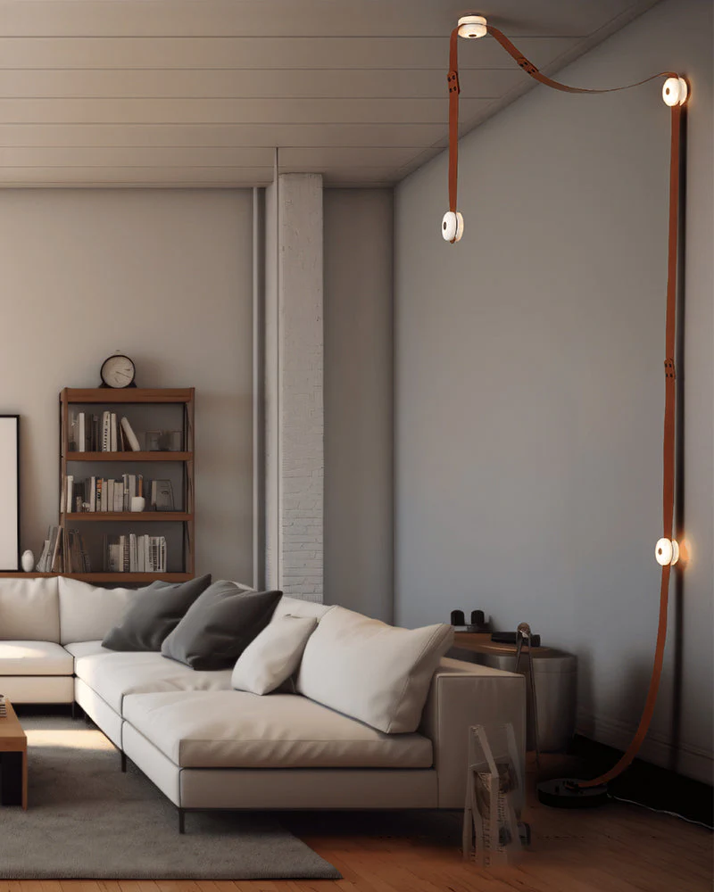 LED Mini SNAPS Module Ceiling Alabaster Pendant Light with Brown Leather Straps - Image 12