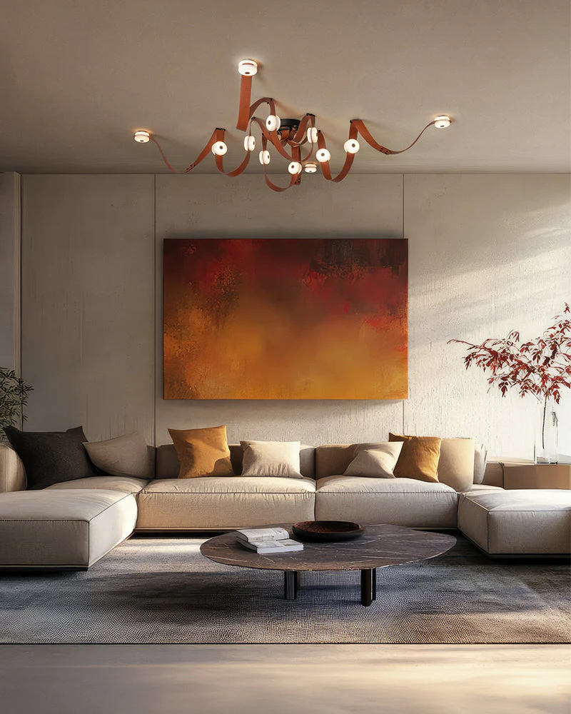 LED Mini SNAPS Module Ceiling Alabaster Pendant Light with Brown Leather Straps - Image 14