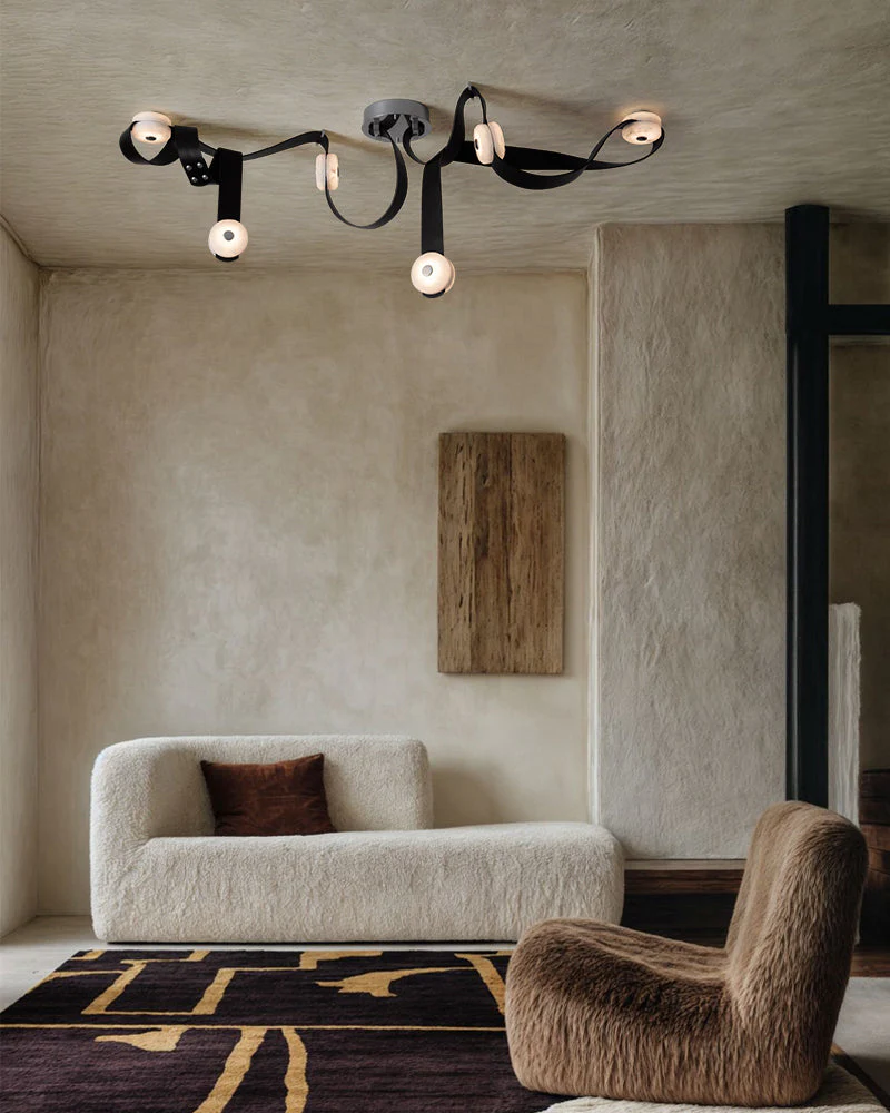 LED Mini SNAPS Module Ceiling Alabaster Pendant Light with Brown Leather Straps - Image 15