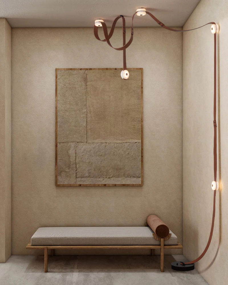 LED Mini SNAPS Module Ceiling Alabaster Pendant Light with Brown Leather Straps - Image 16