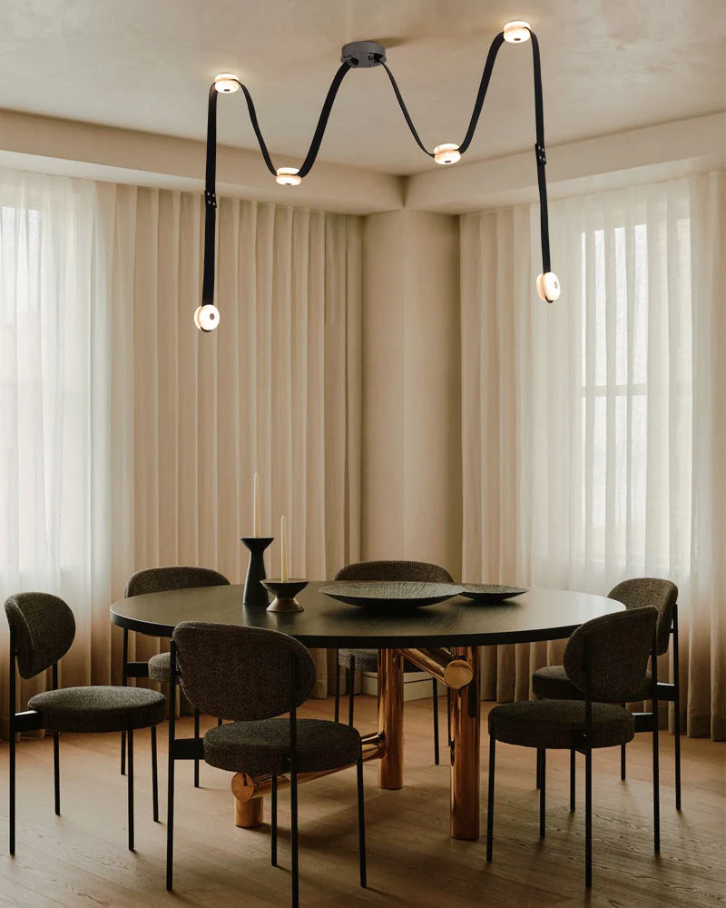LED Mini SNAPS Module Ceiling Alabaster Pendant Light with Brown Leather Straps - Image 17
