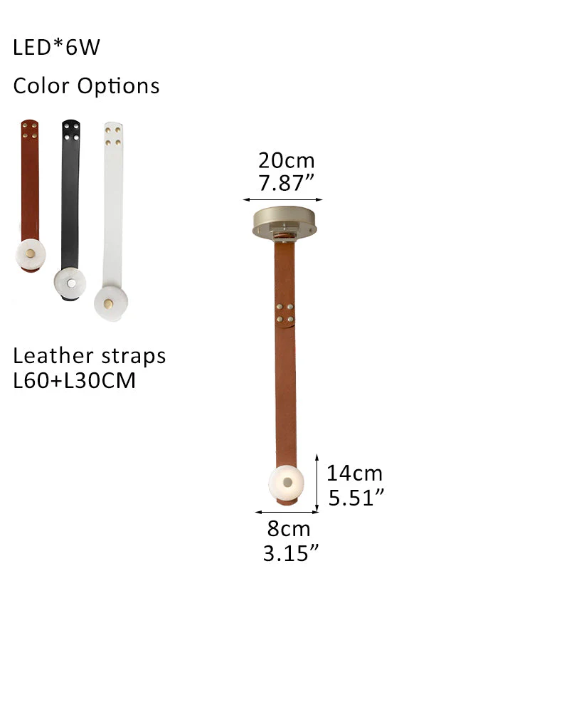 LED Mini SNAPS Module Ceiling Alabaster Pendant Light with Brown Leather Straps - Image 24
