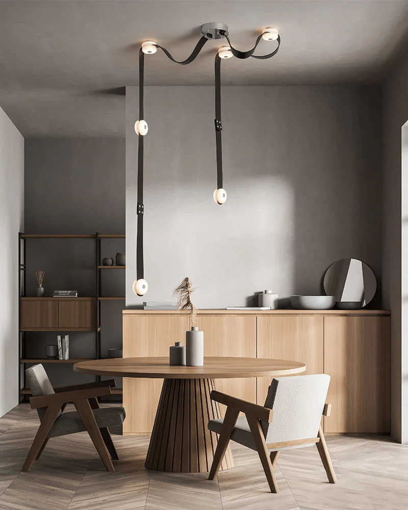LED Mini SNAPS Module Ceiling Alabaster Pendant Light with Brown Leather Straps - Image 3