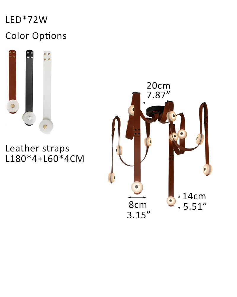 LED Mini SNAPS Module Ceiling Alabaster Pendant Light with Brown Leather Straps - Image 30