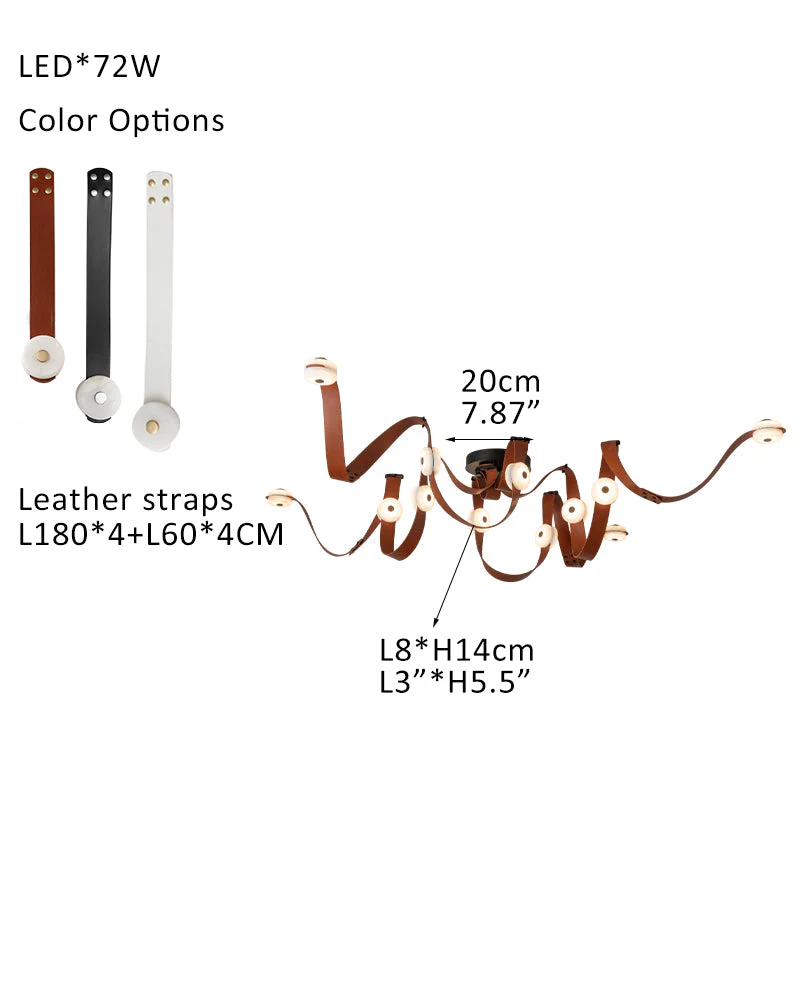 LED Mini SNAPS Module Ceiling Alabaster Pendant Light with Brown Leather Straps - Image 31
