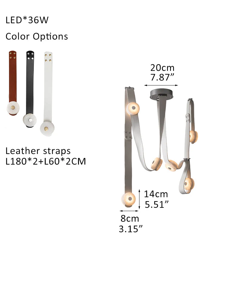 LED Mini SNAPS Module Ceiling Alabaster Pendant Light with Brown Leather Straps - Image 32