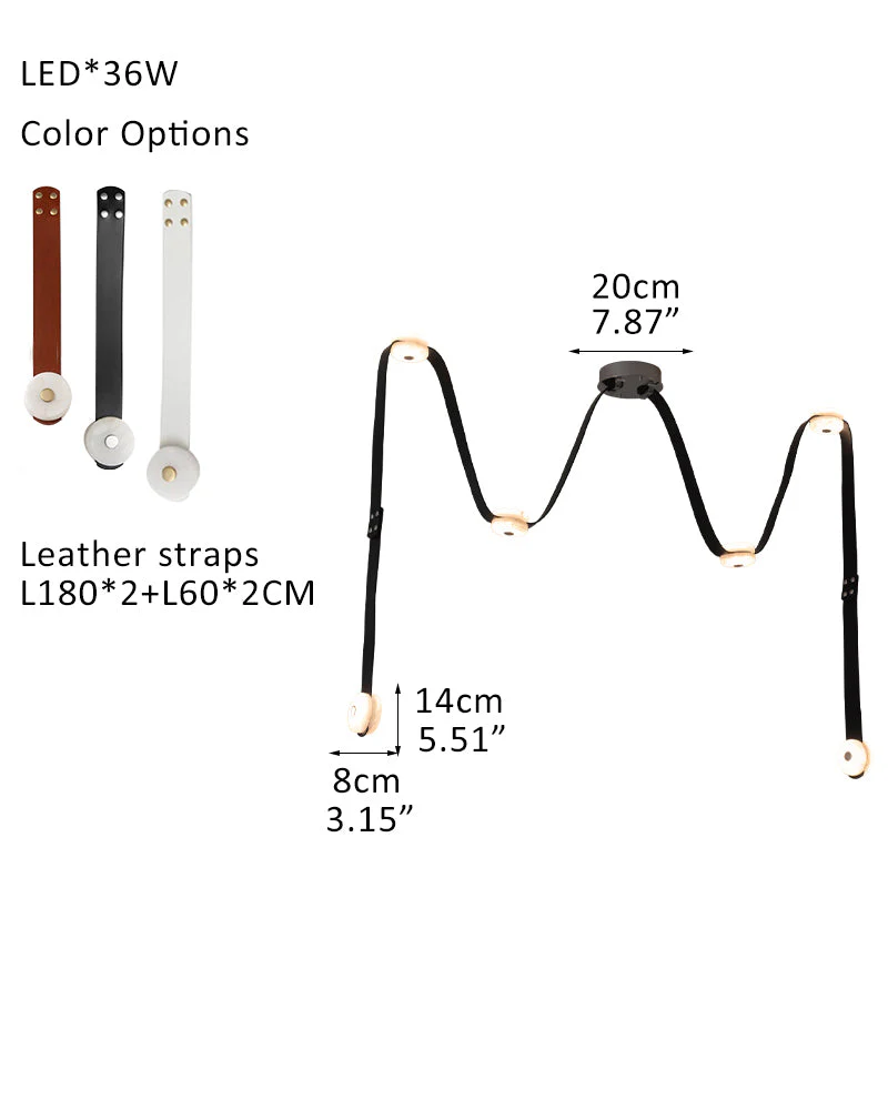 LED Mini SNAPS Module Ceiling Alabaster Pendant Light with Brown Leather Straps - Image 33