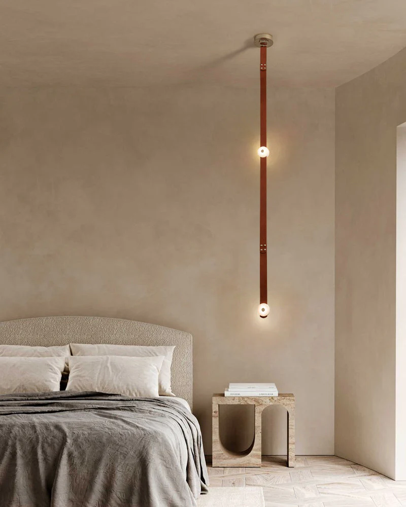 LED Mini SNAPS Module Ceiling Alabaster Pendant Light with Brown Leather Straps - Image 4