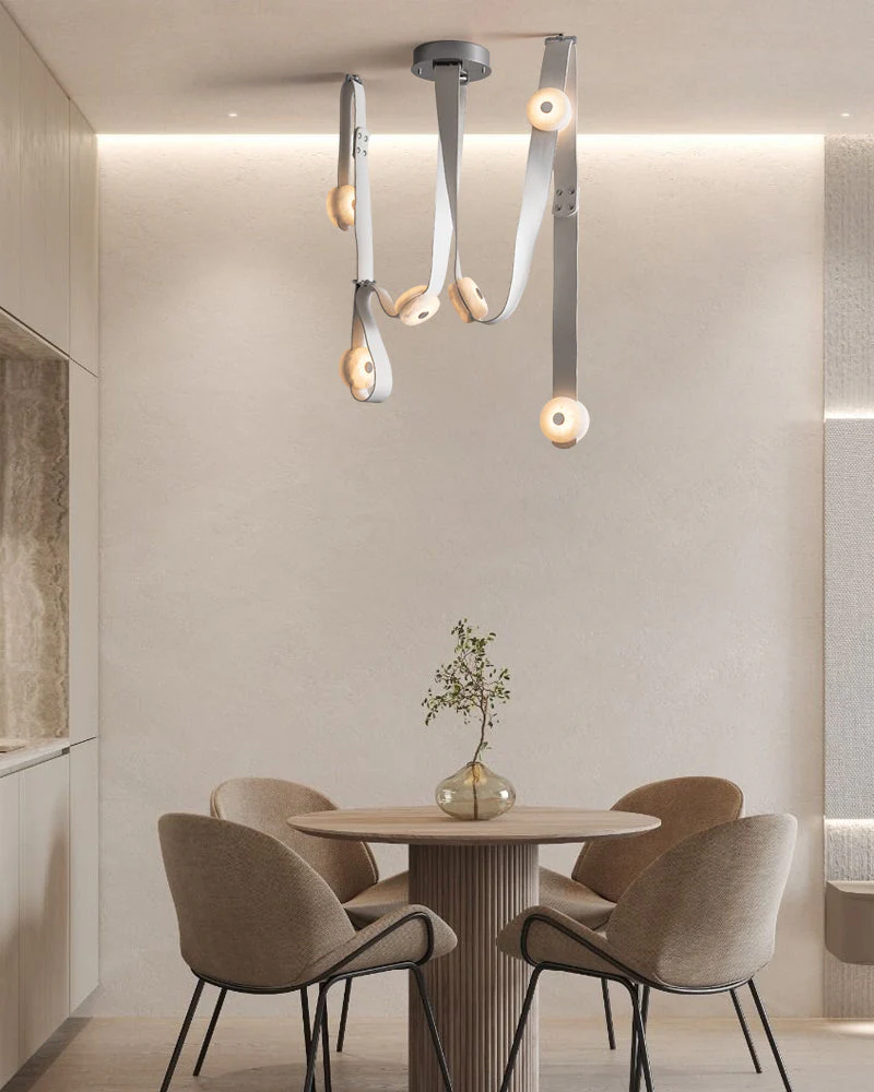 LED Mini SNAPS Module Ceiling Alabaster Pendant Light with Brown Leather Straps - Image 7