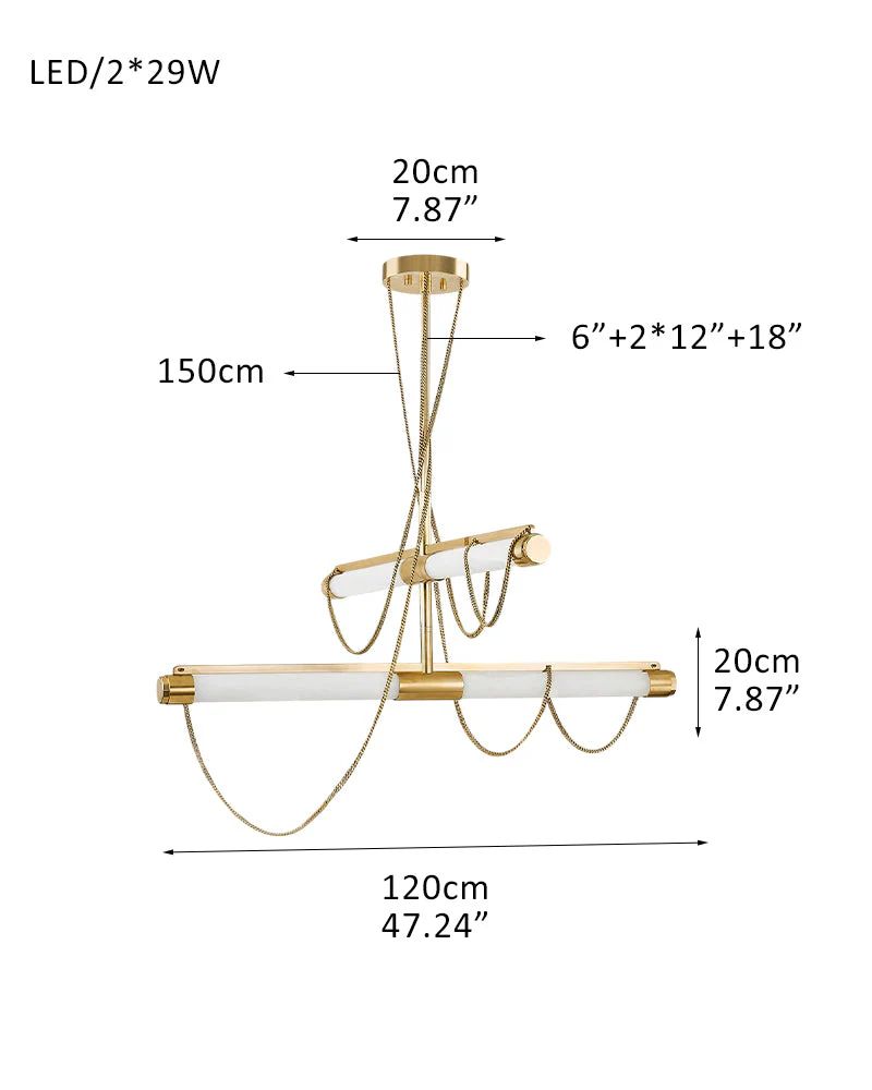 LED Tubular Alabaster Shades Ceiling Pendant Lamp 49" with long chains | Brass - Image 15