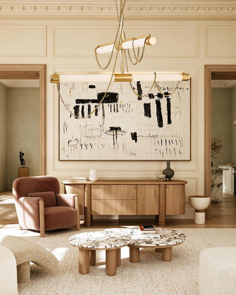 LED Tubular Alabaster Shades Ceiling Pendant Lamp 49" with long chains | Brass - Image 6