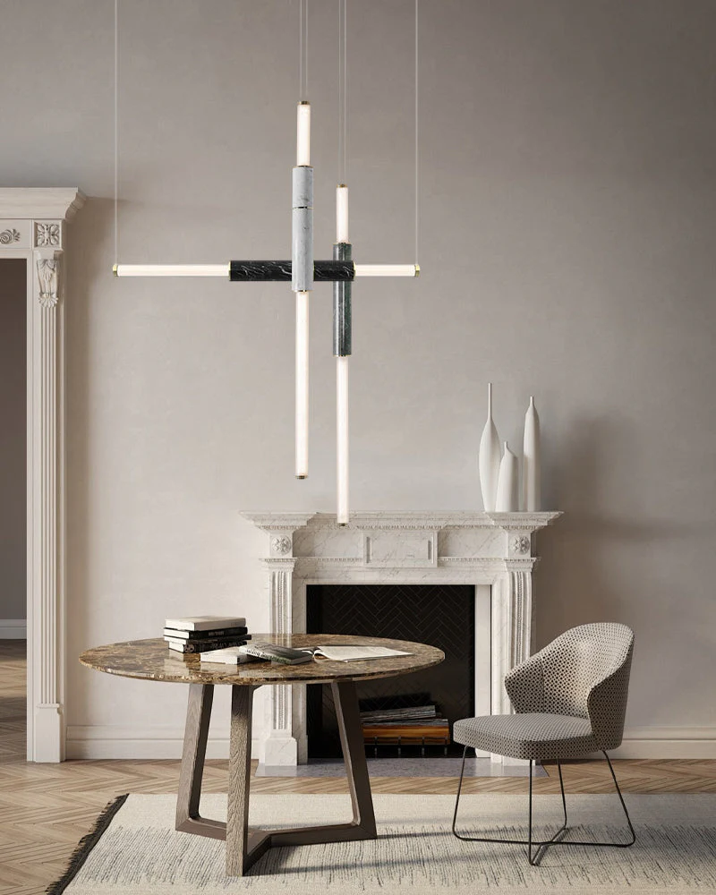 Linear Pipe Alabaster & Acrylic Pendant Light for dining room | vertically & horizontally - Image 11