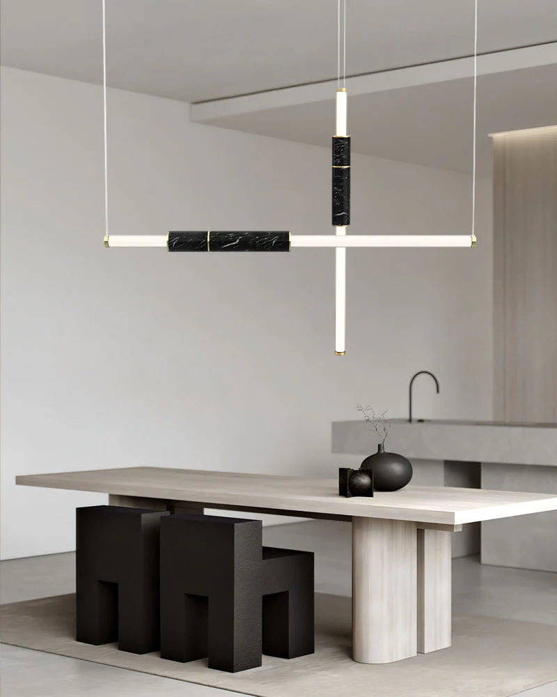 Linear Pipe Alabaster & Acrylic Pendant Light for dining room | vertically & horizontally - Image 13