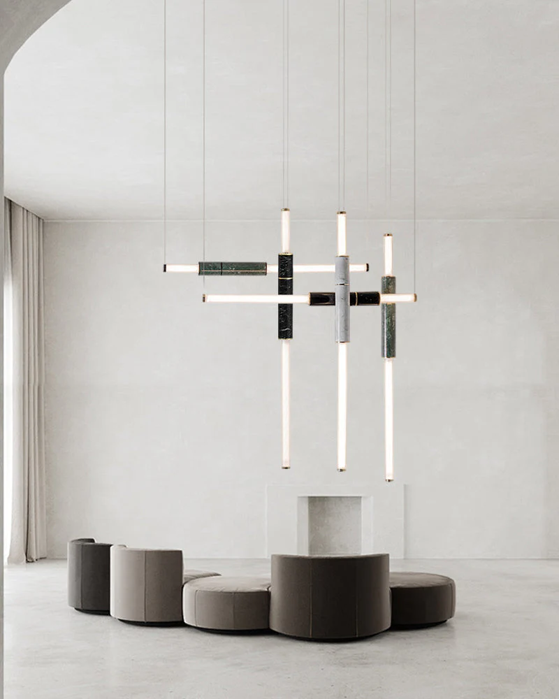 Linear Pipe Alabaster & Acrylic Pendant Light for dining room | vertically & horizontally - Image 14