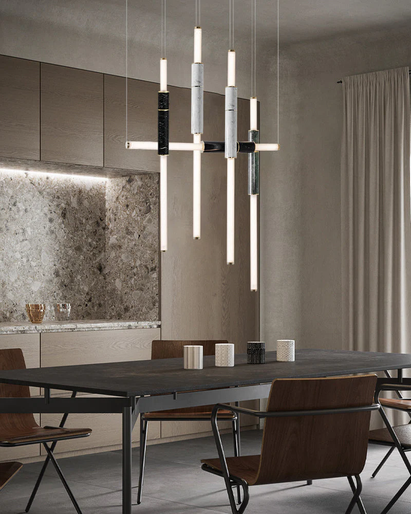 Linear Pipe Alabaster & Acrylic Pendant Light for dining room | vertically & horizontally - Image 2