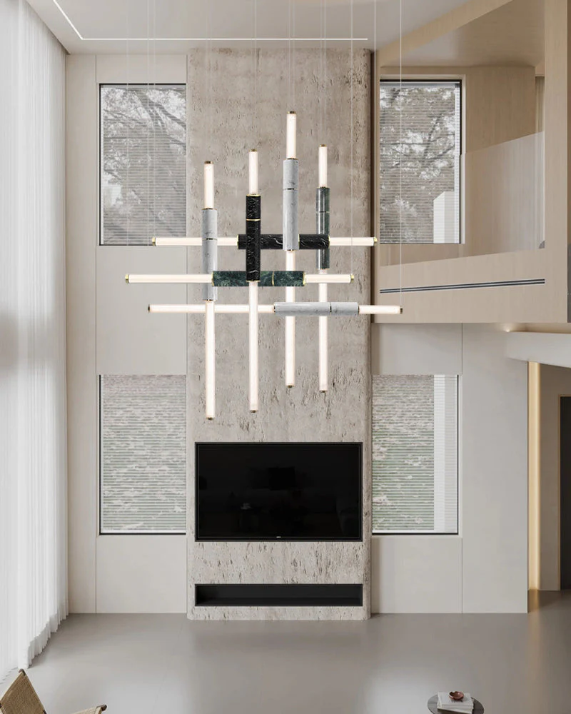 Linear Pipe Alabaster & Acrylic Pendant Light for dining room | vertically & horizontally - Image 5