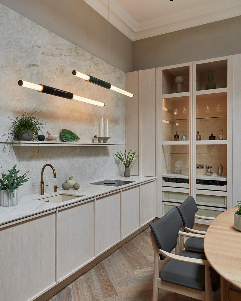 Linear Pipe Alabaster & Acrylic Pendant Light for dining room | vertically & horizontally - Image 6