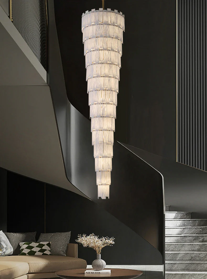 Long Cascading Alabaster Staircase Chandelier - Image 3