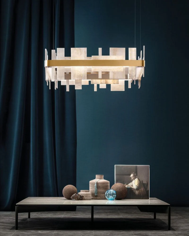 Long Cord Alabaster Ceiling Pendant Light Brushed Gold - Image 13