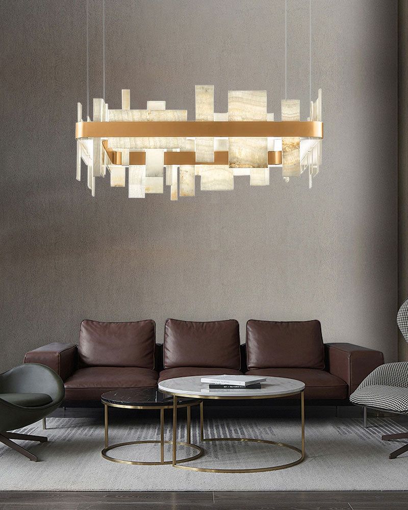 Long Cord Alabaster Ceiling Pendant Light Brushed Gold - Image 3