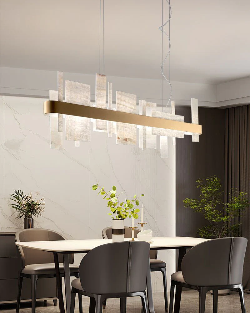 Long Cord Alabaster Ceiling Pendant Light Brushed Gold - Image 4