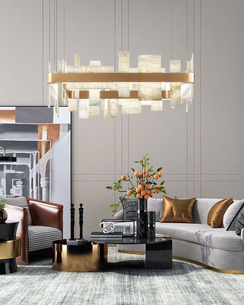 Long Cord Alabaster Ceiling Pendant Light Brushed Gold - Image 6