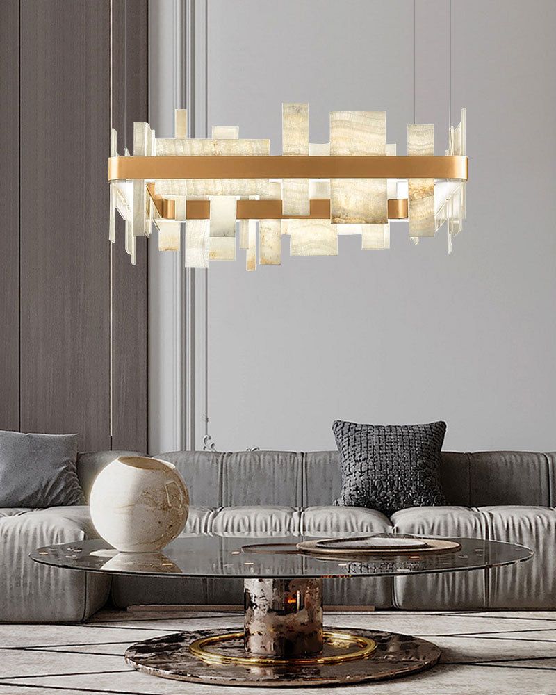 Long Cord Alabaster Ceiling Pendant Light Brushed Gold - Image 9