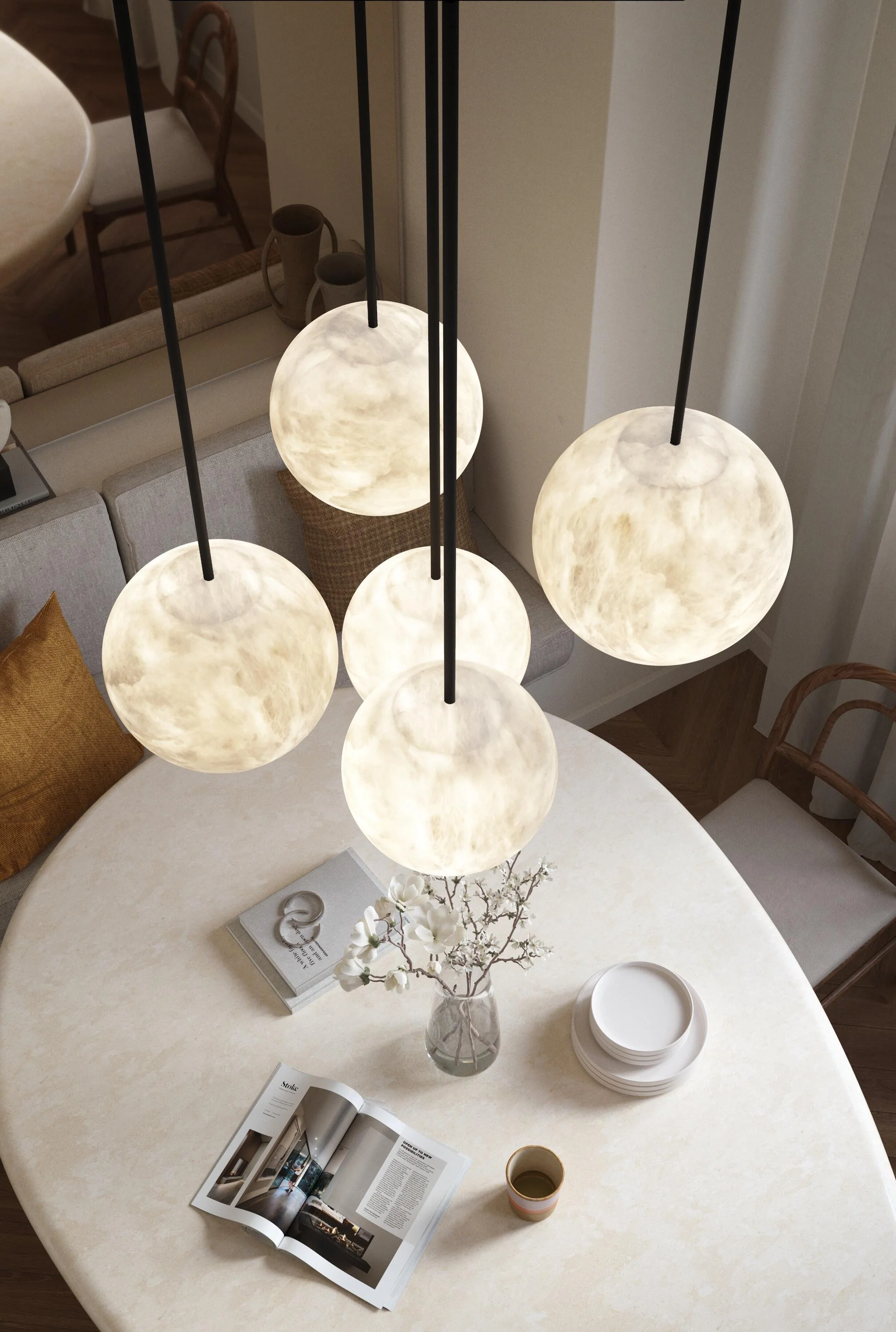 Alabaster Constellation Chandelier, Multi Pendant Light - Image 23
