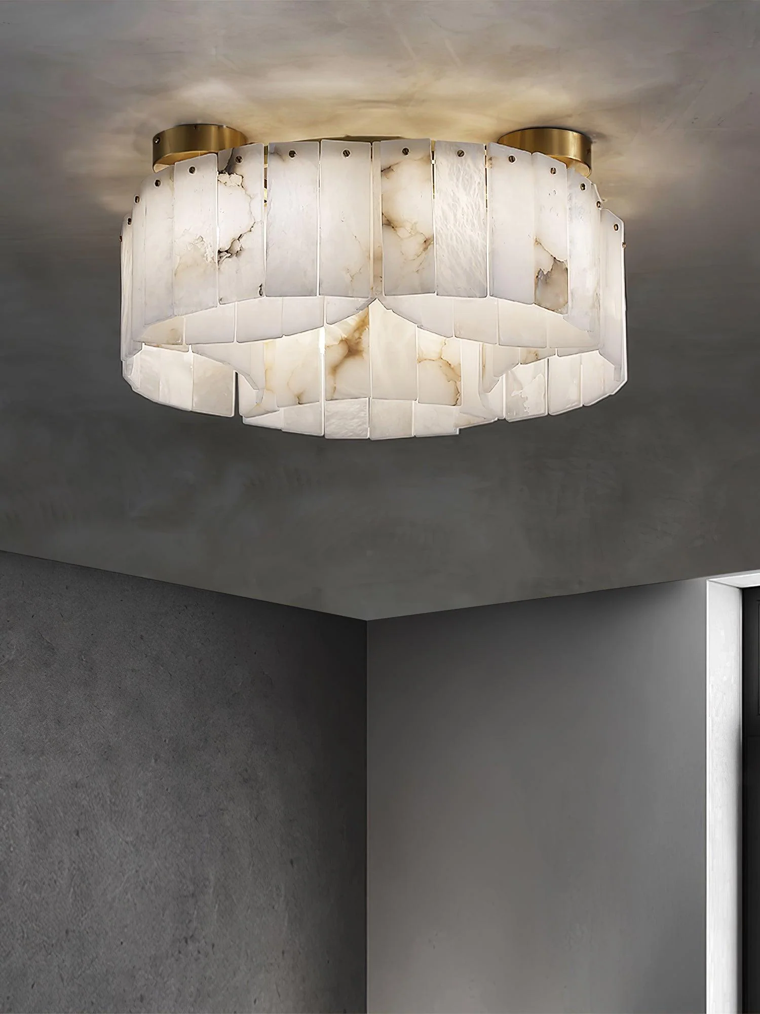 Luxe Alabaster Brass Ceiling Lamp - Image 11