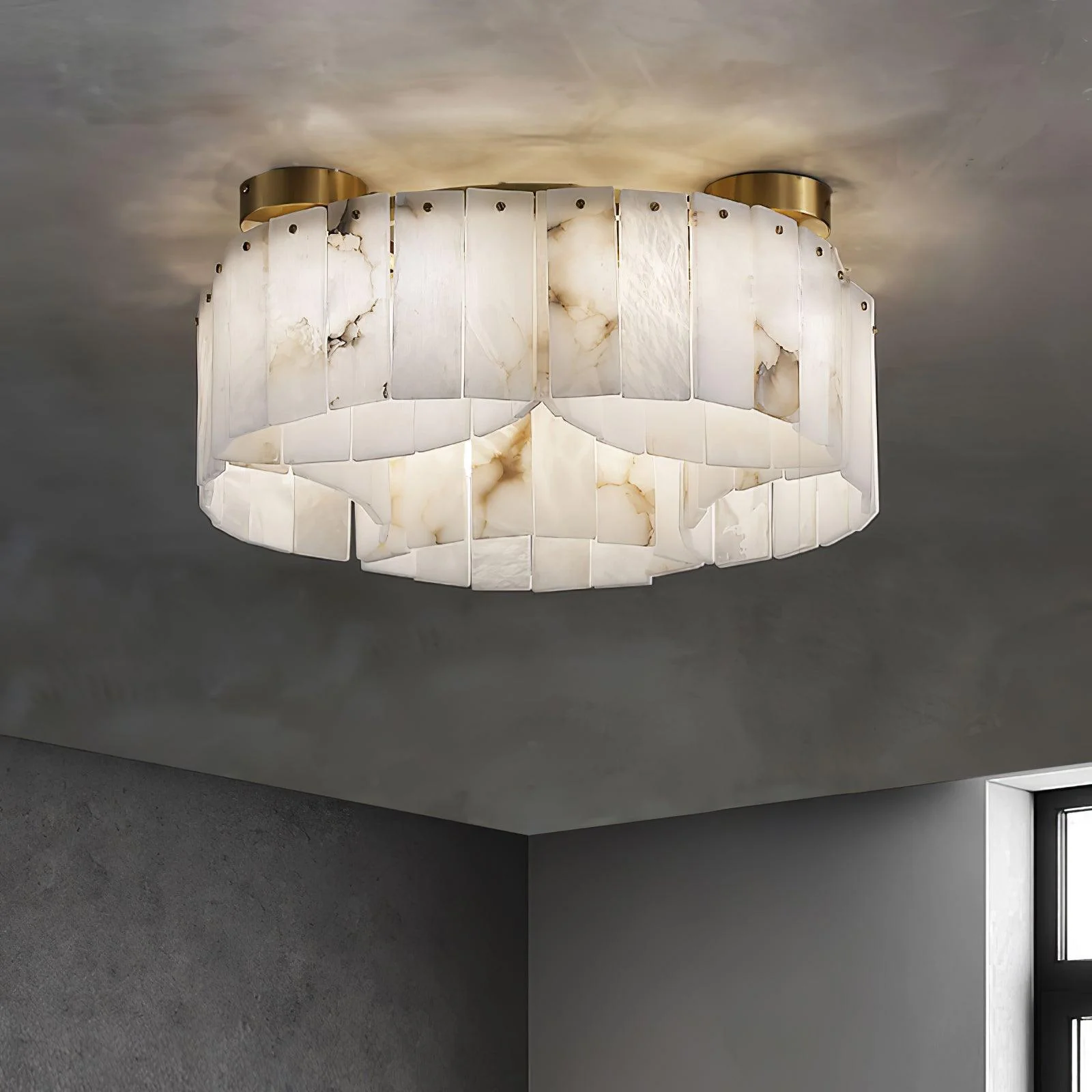 Luxe Alabaster Brass Ceiling Lamp - Image 15