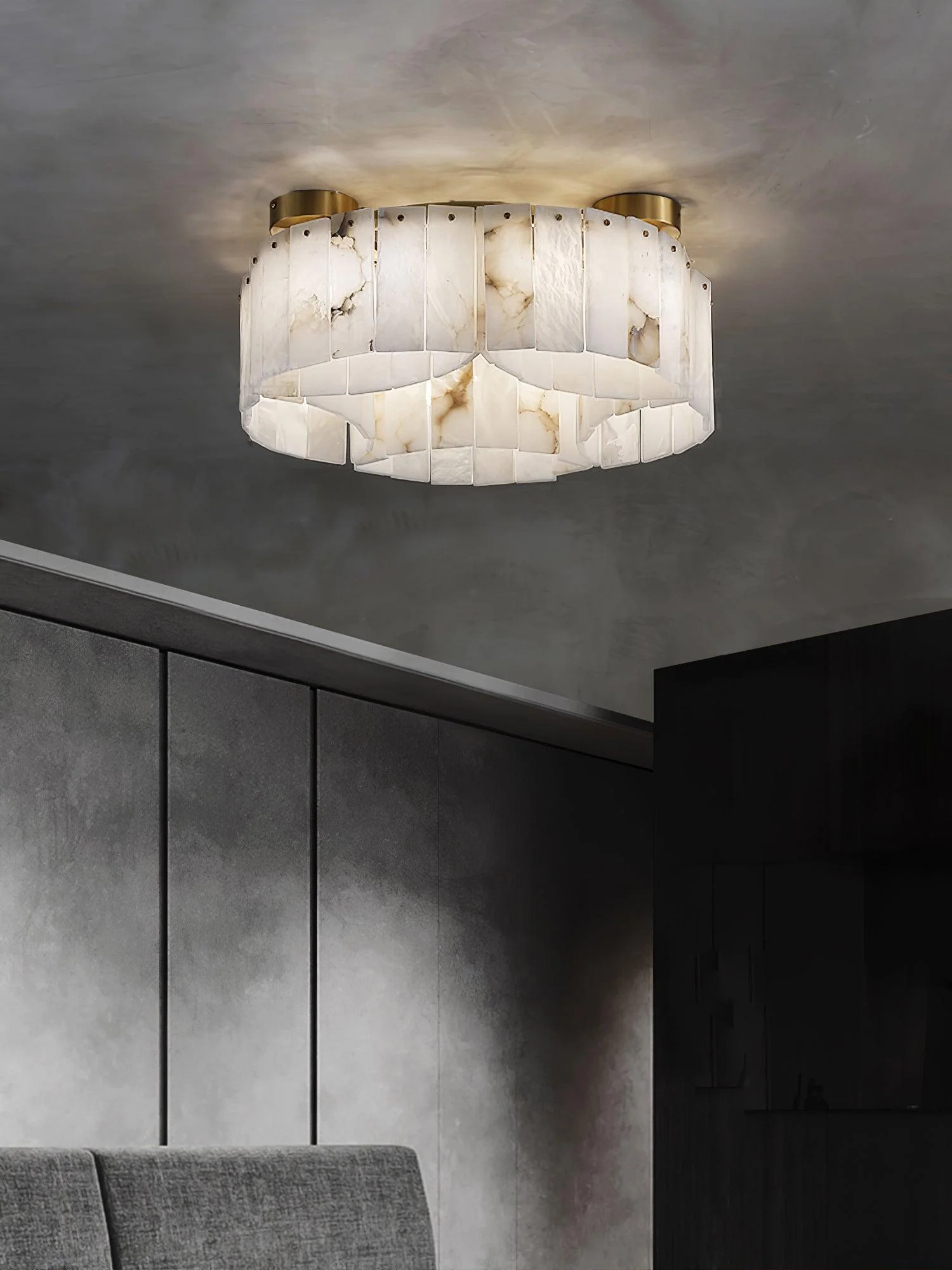 Luxe Alabaster Brass Ceiling Lamp - Image 21
