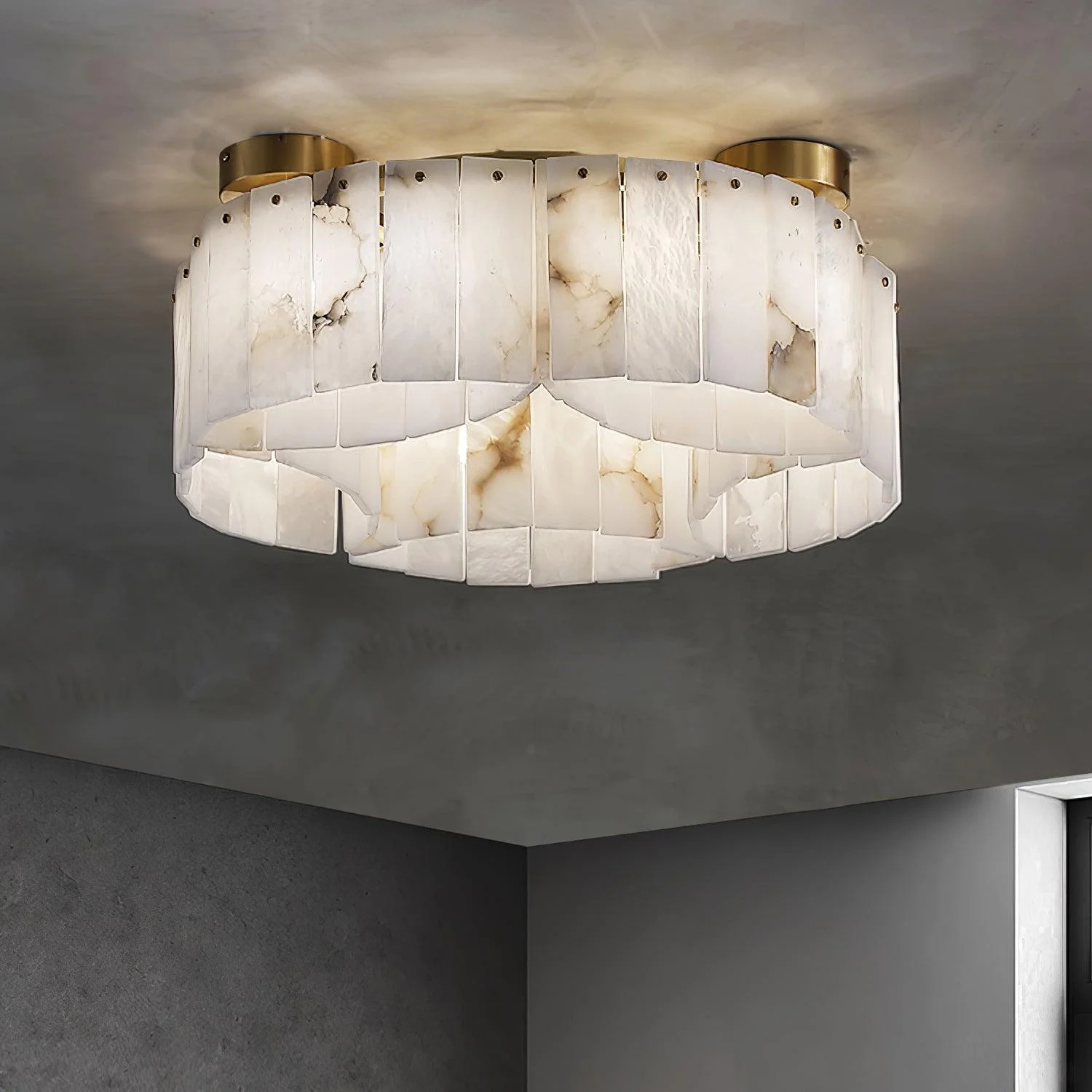 Luxe Alabaster Brass Ceiling Lamp - Image 5