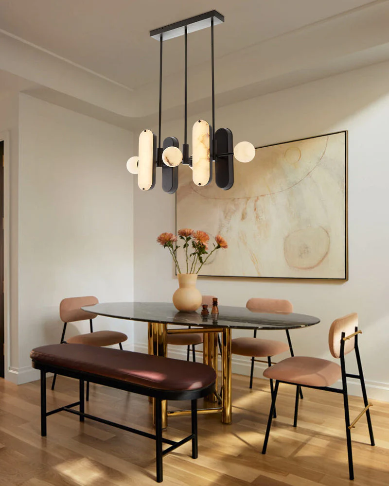 8-Light LED Linear Pendant Lighting in White Alabaster - Image 9