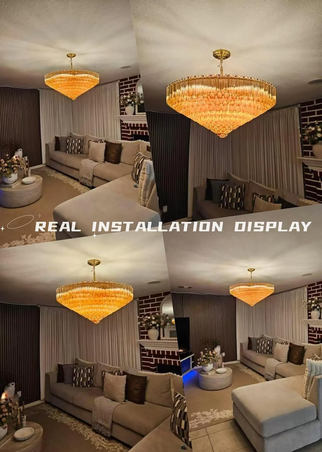 MDEGLYO Modern Amber and Clear Glass Chandelier 14" 32" 43" - Image 12