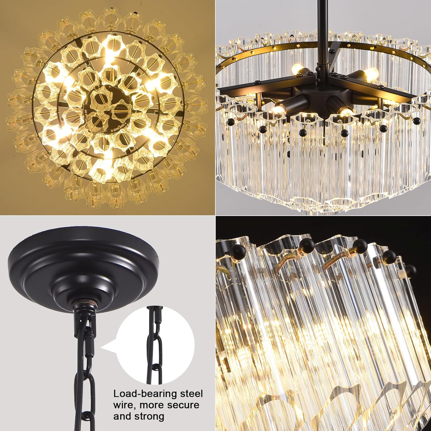 MDEGLYO Modern Amber and Clear Glass Chandelier 14" 32" 43" - Image 18
