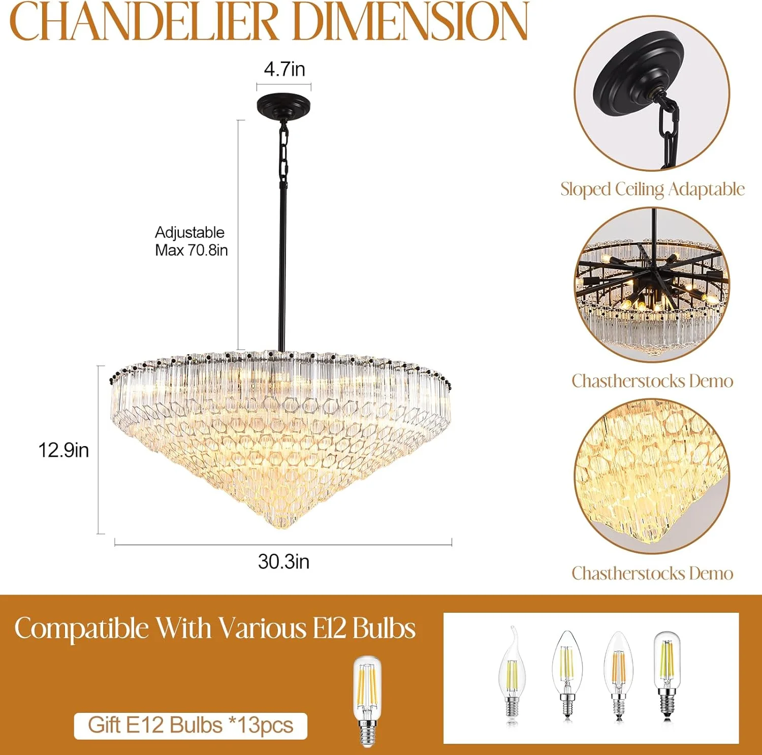 MDEGLYO Modern Amber and Clear Glass Chandelier 14" 32" 43" - Image 21